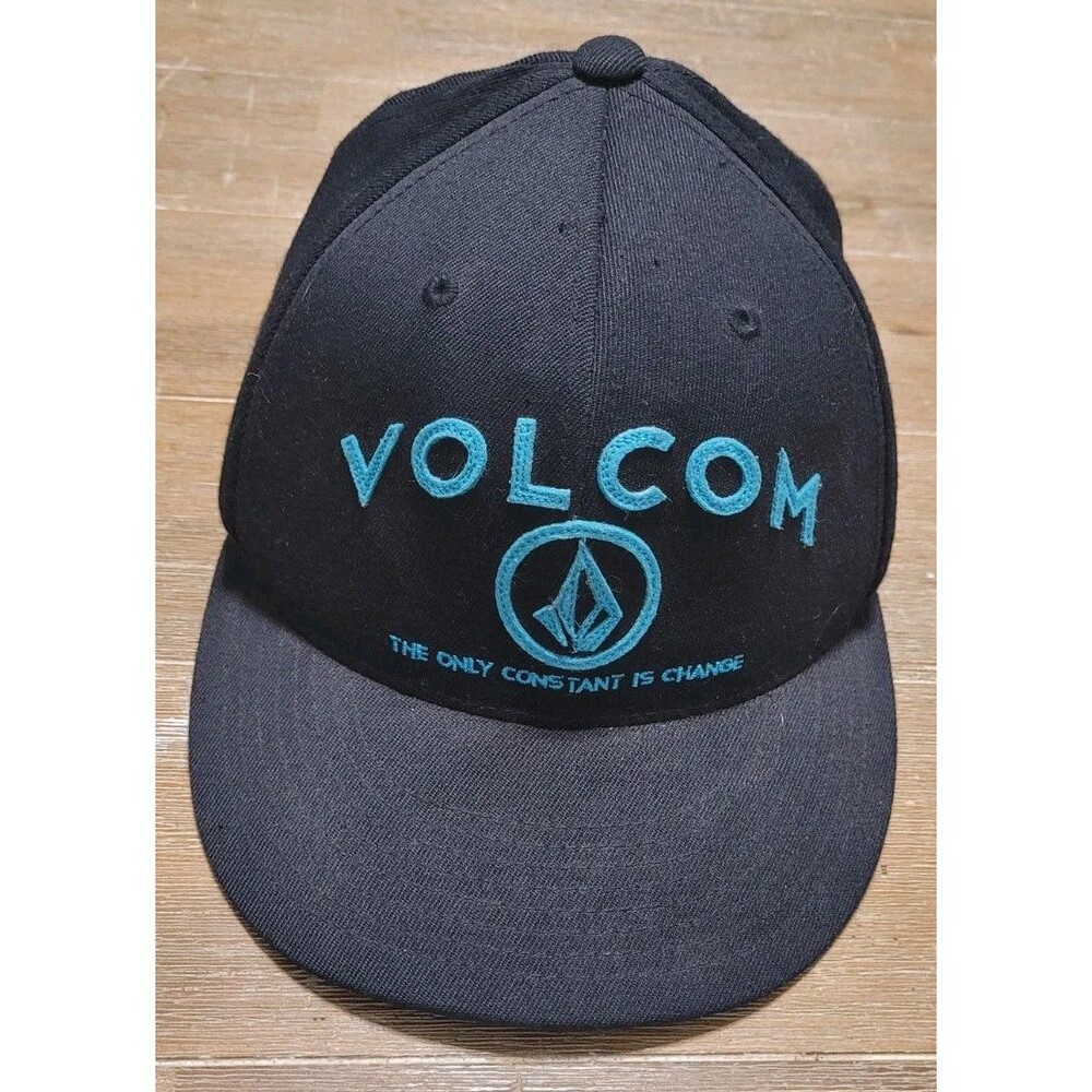 Volcom Constant 210 Fitted Hat Cap 6 7/8 - 7 1/4 Black Turqoise Logo Skateboard